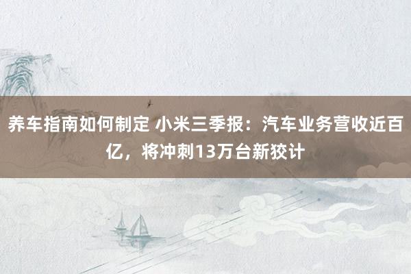 养车指南如何制定 小米三季报：汽车业务营收近百亿，将冲刺13万台新狡计